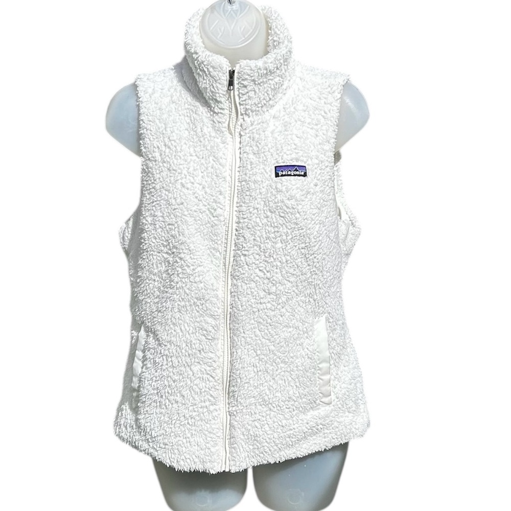 PATAGONIA Women Sz M Birch White Los Gatos Full Zip 25216 Pockets Fleece Vest.